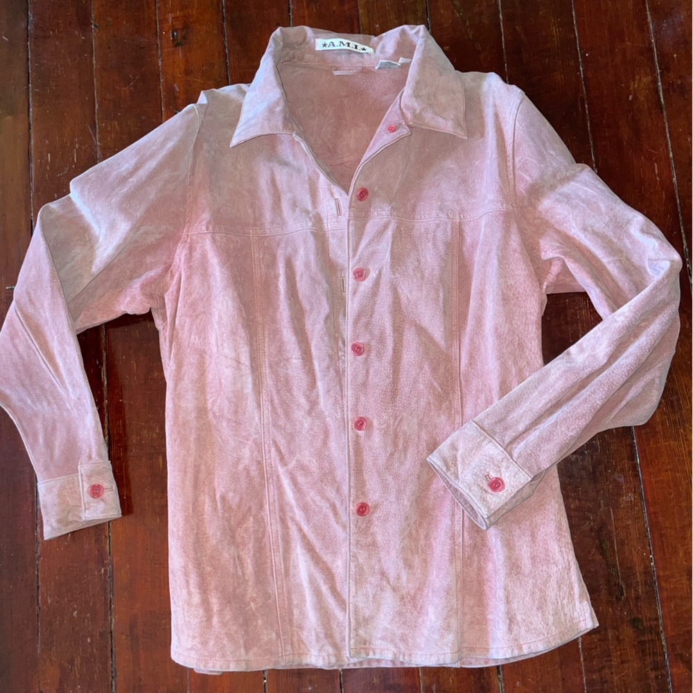 Ami Blush Suede Leather Womens Button Down Jacket Y2K